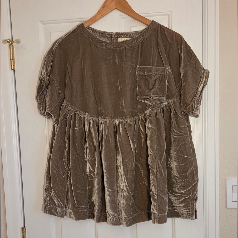 We The Free Velvet Short Sleeve Top in Taupe Gray